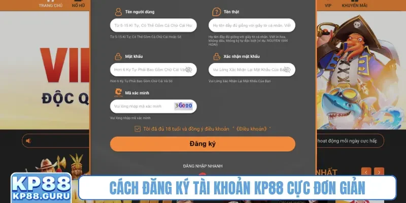 Cách đăng ký tài khoản KP88 cực đơn giản