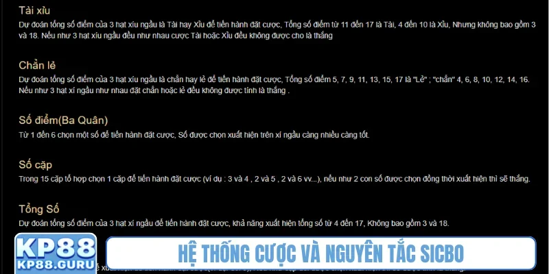Hệ thống cược và nguyên tắc Sicbo